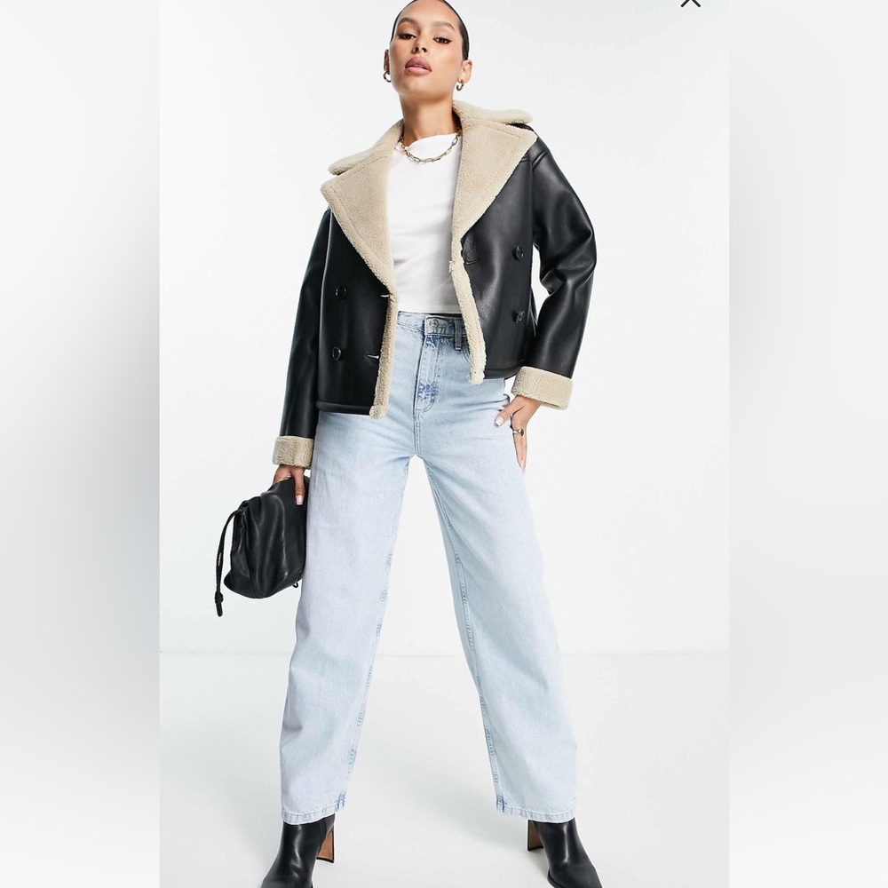 Fall/ Spring Black and Cream Faux Leather Jacket - Picture 2 of 9